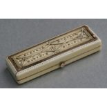 A Georgian carved ivory and yellow metal mounted toothpick box, 7.5cms (3ins) wide.Condition