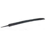 A single edged slightly curved cutlass sword blade. Blade length 60.5cms (23.875ins), Tang length