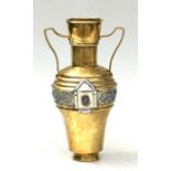 An Arts & Crafts copper and white metal two-handled vase set with an oval amethyst coloured stone,