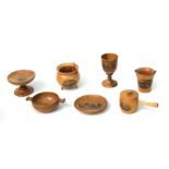 A collection of Victorian Mauchline ware to include a Scottish Quaich.