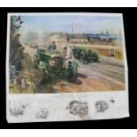 After Terence Cuneo, a coloured print, Bentleys at Le Mans 1929, 82 cm, 32 inches x 75 cms, 29