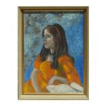 Sylvia Chrichton (nee Salisbury) - Portrait of a Young Girl Wearing an Orange Dress - signed and