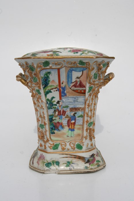 A 19th century Chinese famille rose two-handled bough pot decorated with figures, birds and - Image 11 of 20
