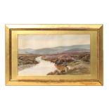 H B Buckley - Moorland Scene - signed lower right, watercolour, framed & glazed, 45 by 25cms (17.