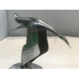 A Hispano Suiza style flying stork car mascot, after Francois Bazin, 17cm, (6 ins) long, mounted