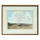 Adrian Hill (20th century British) - Boats in an Estuary at Low Tide - signed lower right,
