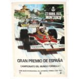 An original 27 April 1975 Spanish Grand Prix poster, text in Spanish, backed on linen, poster size