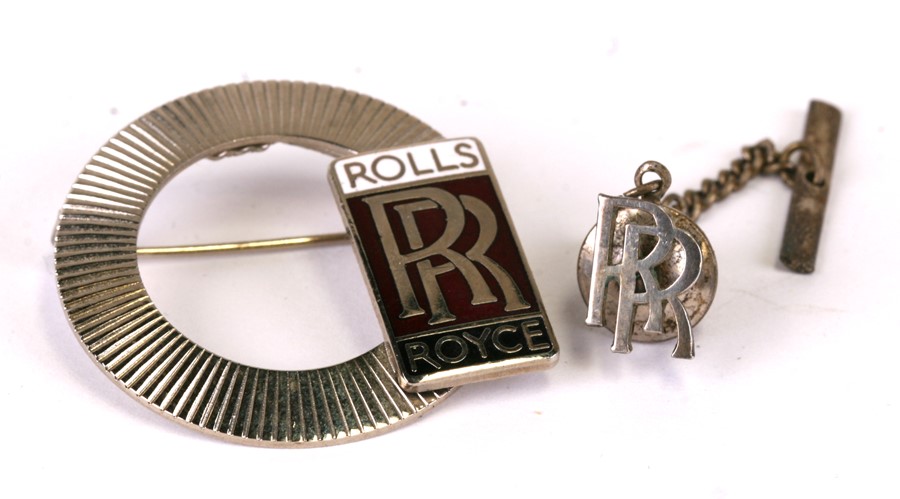 Rolls Royce interest. An enamel lapel brooch; together with another similar; a silk scarf and a - Image 2 of 2