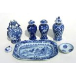 A quantity of Chinese blue & white ceramics to include a rectangular dish and moonflask (all a/f) (