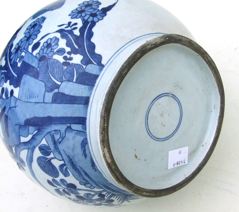 A large Chinese blue & white bottle vase decorated with a pair of birds amongst foliage, 41cms ( - Image 2 of 2