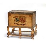 A 17th century style continental painted cabinet on stand decorated with sailing ships. 77cm (30.5