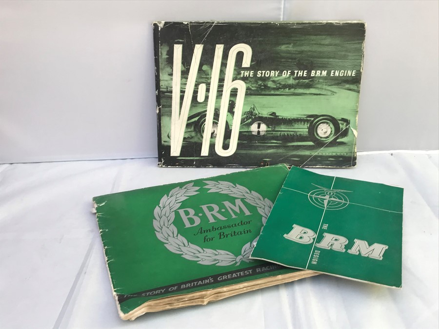 BRM Interest: V.16 – The Story of the BRM Engine, with dust jacket and two BRM sales brochures (3)