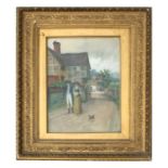 John Frederick Moffat (Victorian school) - A Couple Walking a Dog on a Country Lane - signed & dated