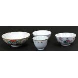 A Chinese famille rose bowl, 17cms (6.75ins) diameter; together with three Chinese bowls (4).