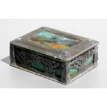 An M. B. Bros. Art Nouveau pewter and enamel trinket box, the lid inset with a rectangular enamel