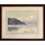 Attributed to Frank O Salisbury - Mountainous Lake Scene - watercolour, framed & glazed, 49 by 36cms