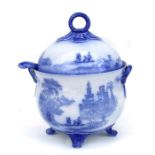A Staffordshire Venetian pattern flow blue soup tureen and cover, 33cms (13ins) high.