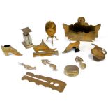 A quantity of brassware to include horse brasses and spill vases.