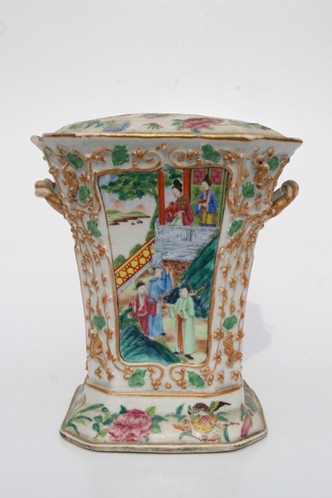 A 19th century Chinese famille rose two-handled bough pot decorated with figures, birds and - Image 13 of 20