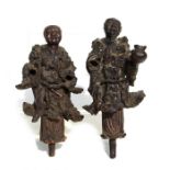 A pair of Chinese carved rootwood figures, 25cms (9.25ins) high.