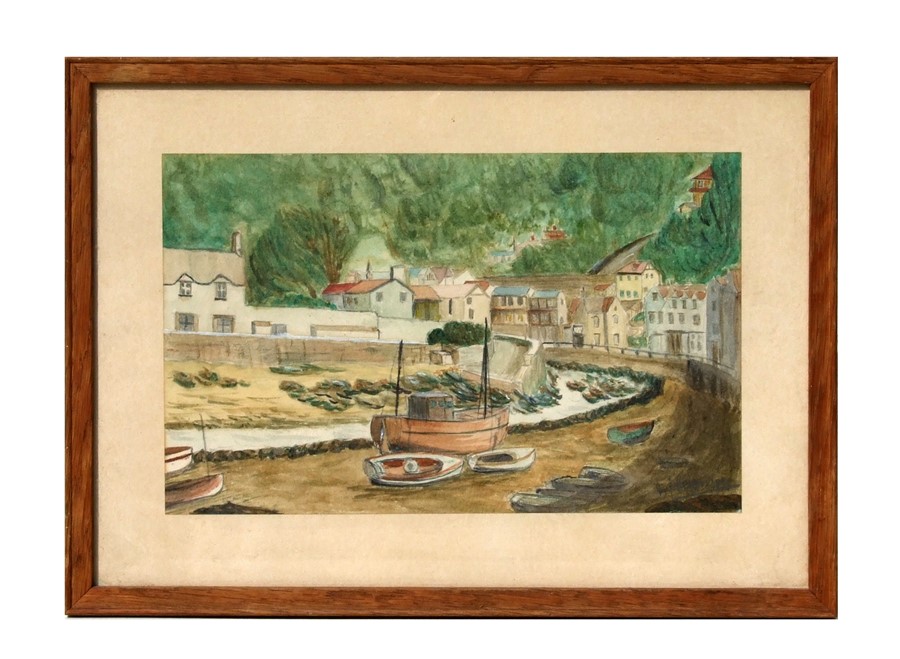 Early 20th century school - Lynmouth, Devonshire, Boats at High Tide - indistinctly signed lower