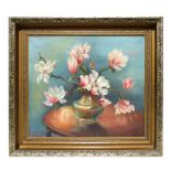Violet Harrison (modern British) - Still Life of Magnolias in a Vase - signed lower right, Exhibitor