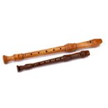 A Kung Descant Model No. 7J8 wooden recorder, 32cms (12.5ins) long; together with an Ariel Treble