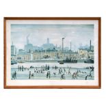 After L S Lowry - Northern River Scene - coloured print, 66 by 48cms (26 by 19ins).