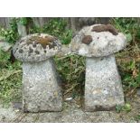 A pair of well weathered concrete staddle stones