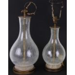 Two crackle ware glass table lamps, 43cms high and 35cms high (2).