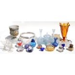 A frosted glass dressing table set; together with a quantity of paperweights and other glassware.