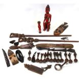 A quantity of mostly mid century African carvings to include a Mossi doll.