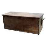 A large 19th century teak sea chest with rope handles, 130cms wide.Condition Reporttop warped, age
