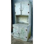 A retro aluminium kitchen dresser with two cupboards and further cupboards beneath, 84cms wide.