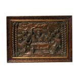 A late 19th early 20th century copper repousse plaque depicting The Last Supper, in a copper