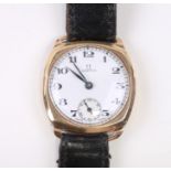 A 9ct gold Omega gentleman's wristwatch, the white dial with Arabic numerals and subsidiary