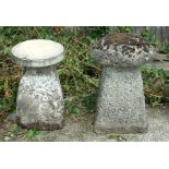 A pair of well weathered concrete staddle stones (one top replaced with new concrete)