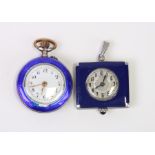 Two continental silver and enamel ladies fob watches, on a rectangular example (2).