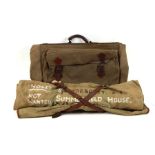 A WWII American Officer's leather and canvas uniform holdall and bedroll (2).