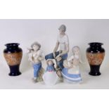 A group of Spanish Rex of Valencia porcelain figures, the wood cutter, young boy with a lamb and a