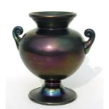 An amethyst crackle ware lustre Art glass two-handled vase, 16cms high.Condition Reportgood