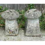 A pair of well weathered concrete staddle stones