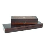 A 19th century brass inlaid rosewood box, 36cms wide; together with another similar smaller, 24cms