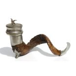 A Scottish rams horn snuff mull with pewter mounts, approx 40cms long.Condition ReportChip to the