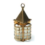 An Arts & Crafts style brass and frosted glass hall lantern of trefoil form, 18cms wide.Condition