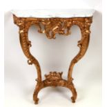 A late 19th / early 20th century French giltwood serpentine console table of rococo revival style,