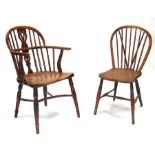 A 19th century elm and wood Windsor chair (a/f); together with a stick back chair(2).