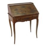 An early 20th century French Bureau de dame, decorated with landscape scenes and the fitted interior