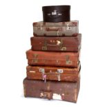 A collection of vintage luggage to include a trunk and hat box (6).