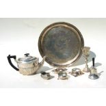 An Edwardian silver teapot, London 1902, total weight 512g; together with an 835 silver hand bell; a